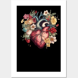 Floral Covered, Human Heart, Love Flowers Posters and Art